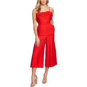 CeCe Ruffled Wide Leg Jumpsuit - Fiery Red